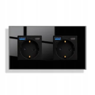 JIMEIDA Dubbel Stopcontact Glas USB 20W Snel Opladen Zwart