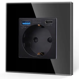JIMEIDA Stopcontact USB 20W Snelladen Zwart 16A Glas USB A en C