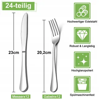 JOYFAIR Steakbestekset 24-delig RVS voor 12 Personen — miniatuur 2