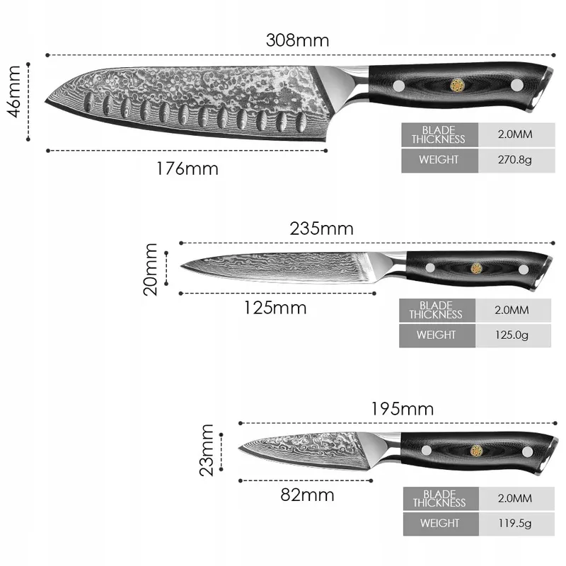 HOME SAFETY Damastmessenset 3-delig 67 Lagen G10 Handvat — foto 2