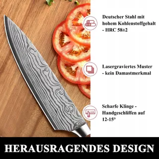 SUNNECKO Koksmes 20cm Roestvrij Staal Houten Handvat — miniatuur 5