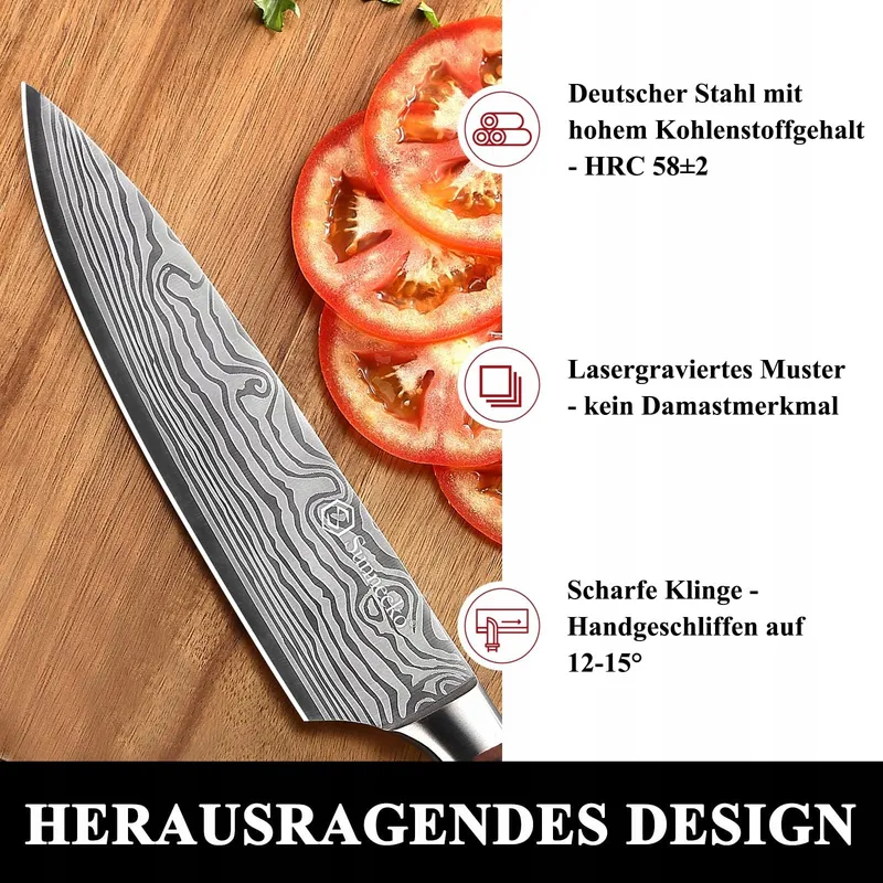 SUNNECKO Koksmes 20cm Roestvrij Staal Houten Handvat — foto 5