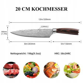 SUNNECKO Koksmes 20cm Roestvrij Staal Houten Handvat — miniatuur 2