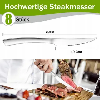 JOYFAIR Steakmessenset 8-delig Rvs 23cm Gepolijst — miniatuur 2
