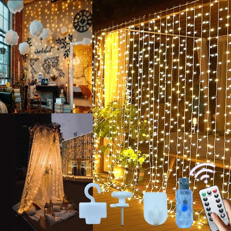 MICROWEAR Lichtgordijn 3mx3m 300 LED USB Waterdicht — foto 1