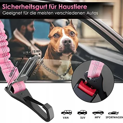 EYEIN Hondenveiligheidsgordel 3-in-1 Elastisch Nylon 90cm Roze — foto 2