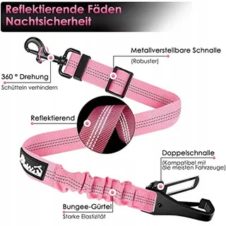 EYEIN Hondenveiligheidsgordel 3-in-1 Elastisch Nylon 90cm Roze — miniatuur 6