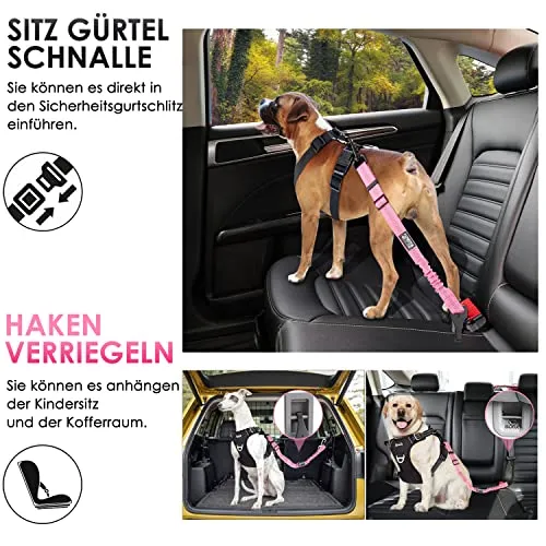 EYEIN Hondenveiligheidsgordel 3-in-1 Elastisch Nylon 90cm Roze — foto 3