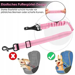 EYEIN Hondenveiligheidsgordel 3-in-1 Elastisch Nylon 90cm Roze — miniatuur 5