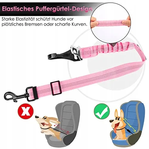 EYEIN Hondenveiligheidsgordel 3-in-1 Elastisch Nylon 90cm Roze — foto 5