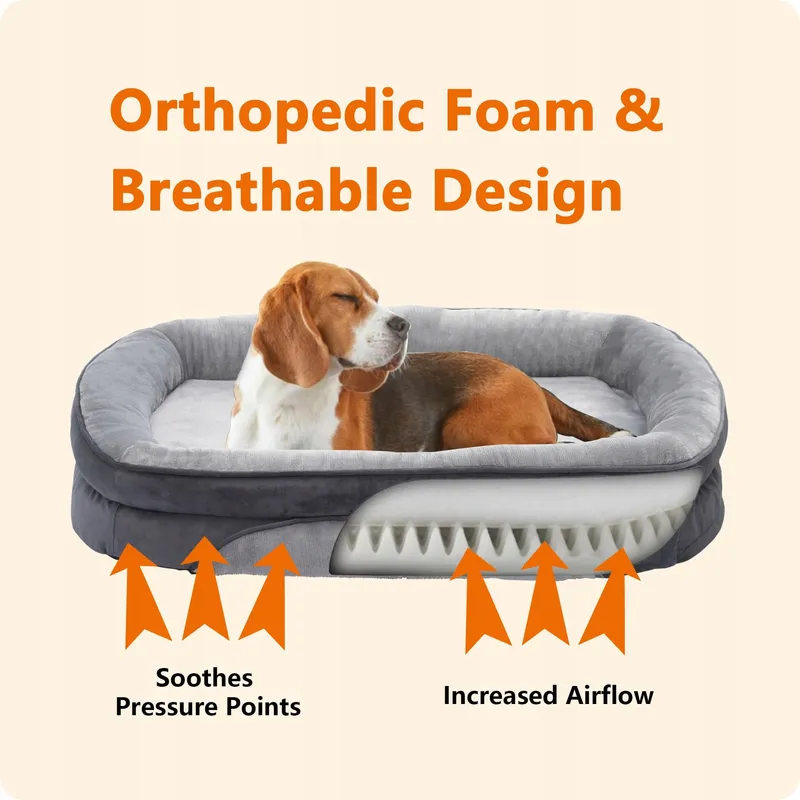 HMTOPE Orthopedisch Hondenbed Sofa Groot Afneembaar Lichtgrijs β foto 2