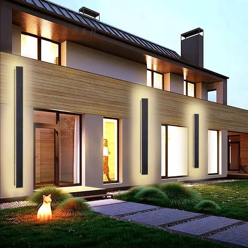 Lange Zwarte LED Wandlamp IP65 Aluminium Voor Tuin Terras 125cm — foto 3
