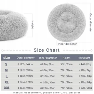 Ronde Poef Hondenmand Kattenmand Pluche S-40cm Lichtgrijs — miniatuur 5