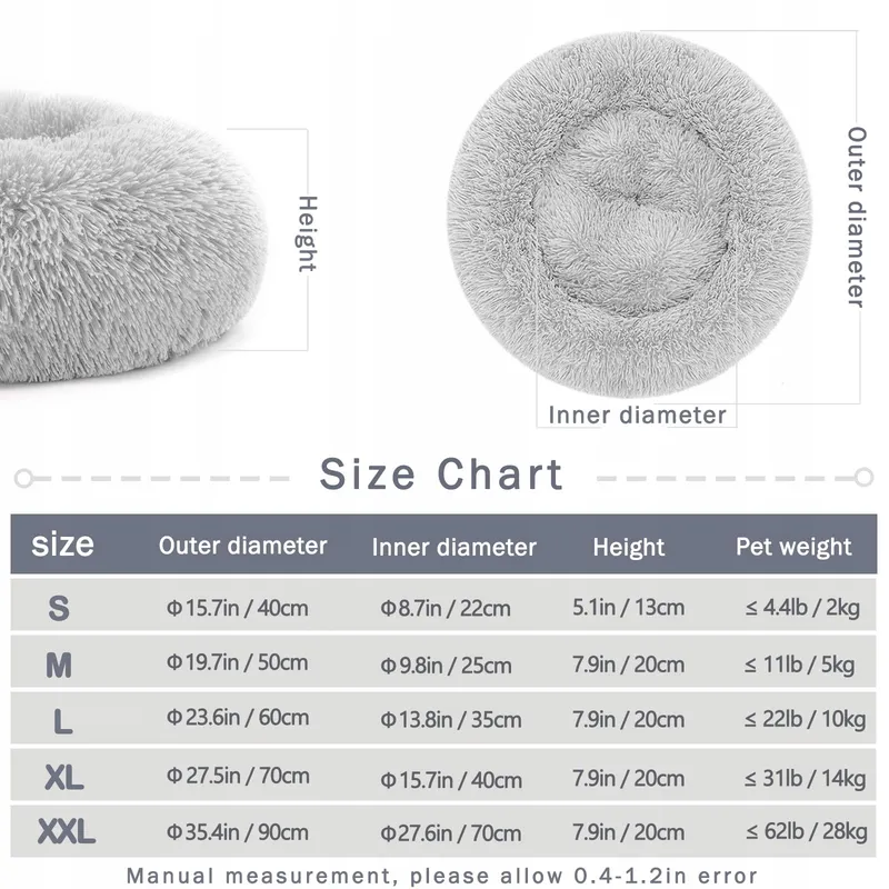 Ronde Poef Hondenmand Kattenmand Pluche S-40cm Lichtgrijs — foto 5