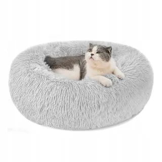Ronde Poef Hondenmand Kattenmand Pluche S-40cm Lichtgrijs — miniatuur 1