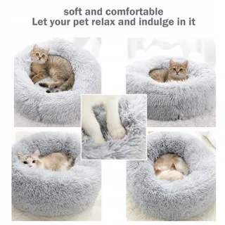 Ronde Poef Hondenmand Kattenmand Pluche S-40cm Lichtgrijs — miniatuur 3