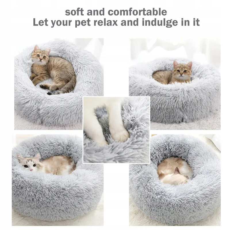 Ronde Poef Hondenmand Kattenmand Pluche S-40cm Lichtgrijs — foto 3
