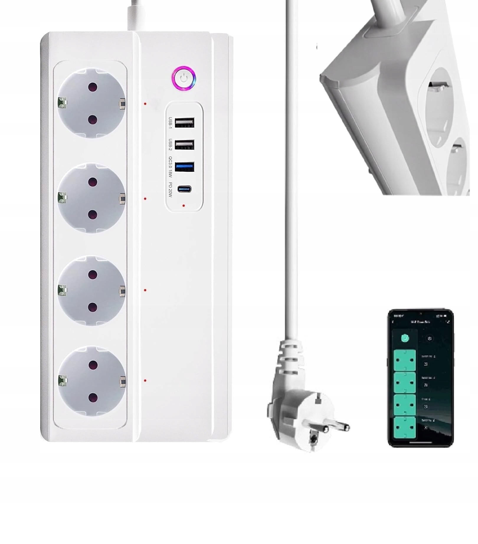 USEELINK Smart WiFi Stekkerdoos 4-voudig USB-C 20W Alexa/Google