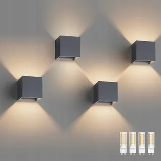 KLIGHTEN 4 Pack LED Wandlamp G9 3000K Binnen Buiten Antraciet