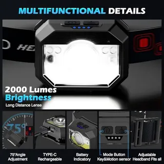 MLIAIMCE LED Hoofdlamp 2000 Lumen Waterdicht Hardlopen — miniatuur 2