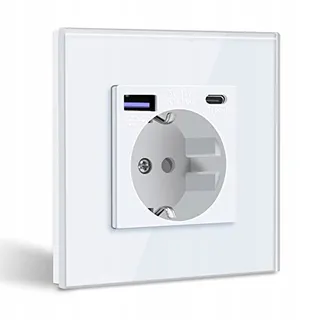 BSEED Schuko Stopcontact USB C 20W Snellader Glas Wit