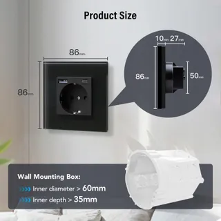 BSEED Schuko Stopcontact USB Type C 20W Snellader Glas Zwart — miniatuur 7
