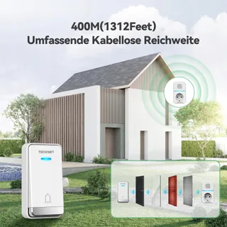 TECKNET Draadloze Deurbel USB IP65 400m 60 Beltonen LED — miniatuur 3