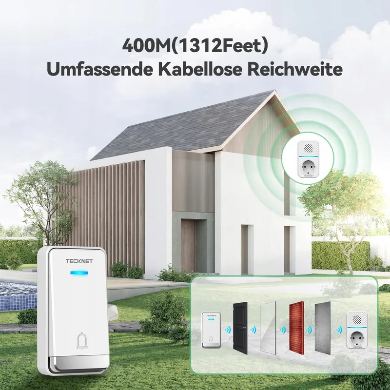 TECKNET Draadloze Deurbel USB IP65 400m 60 Beltonen LED — foto 3