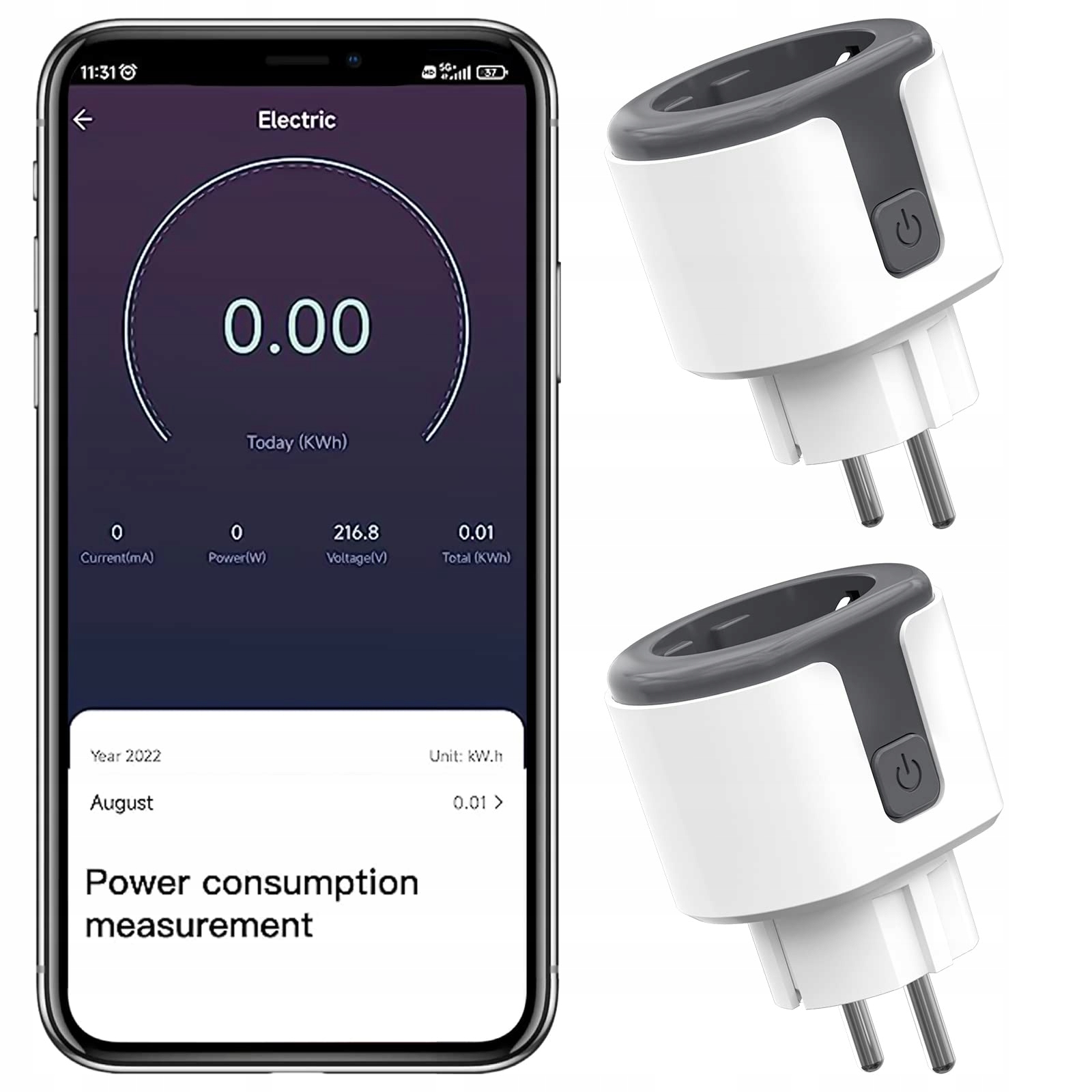 SMART HOME Slim WiFi Stopcontact 2 Stuks Energiemeting 16A