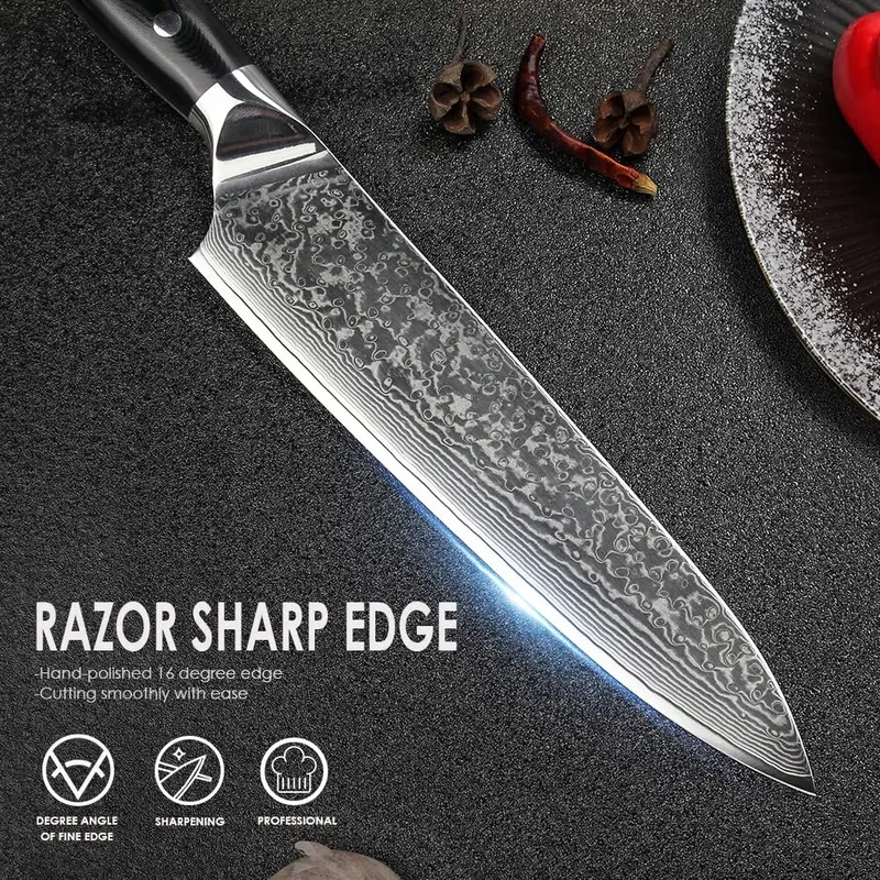 HOME SAFETY Damast Koksmes 20cm 67 Lagen Damaststaal G10 Handvat — foto 4