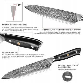 HOME SAFETY Damast Koksmes 20cm 67 Lagen Damaststaal G10 Handvat — miniatuur 3