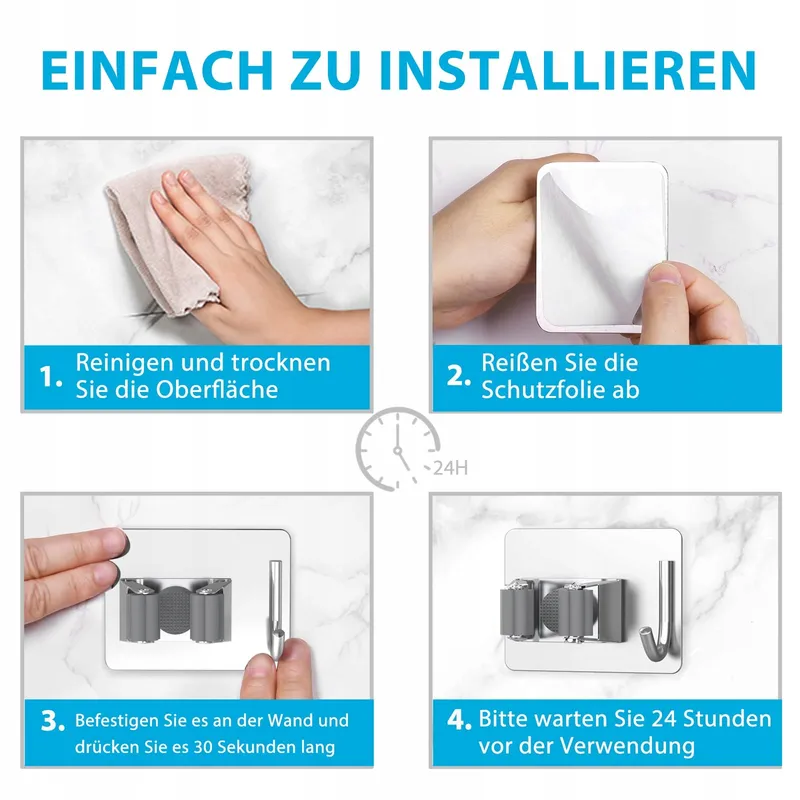 HOMEASY Bezemhouder 4 Stuks Zelfklevend Roestvrij Staal — foto 8