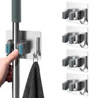 HOMEASY Bezemhouder 4 Stuks Zelfklevend Roestvrij Staal — miniatuur 1