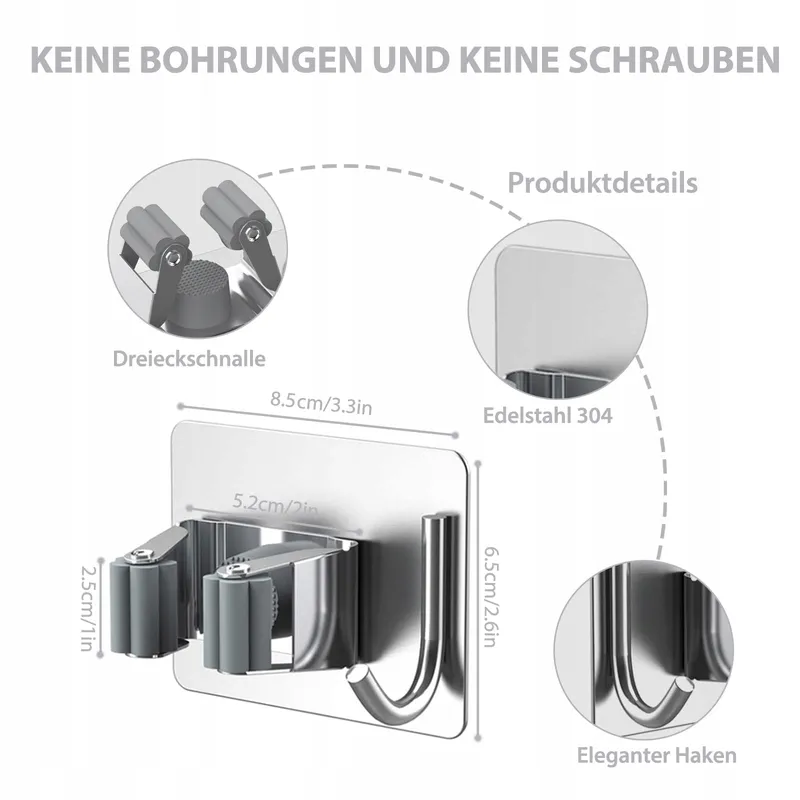 HOMEASY Bezemhouder 4 Stuks Zelfklevend Roestvrij Staal — foto 5