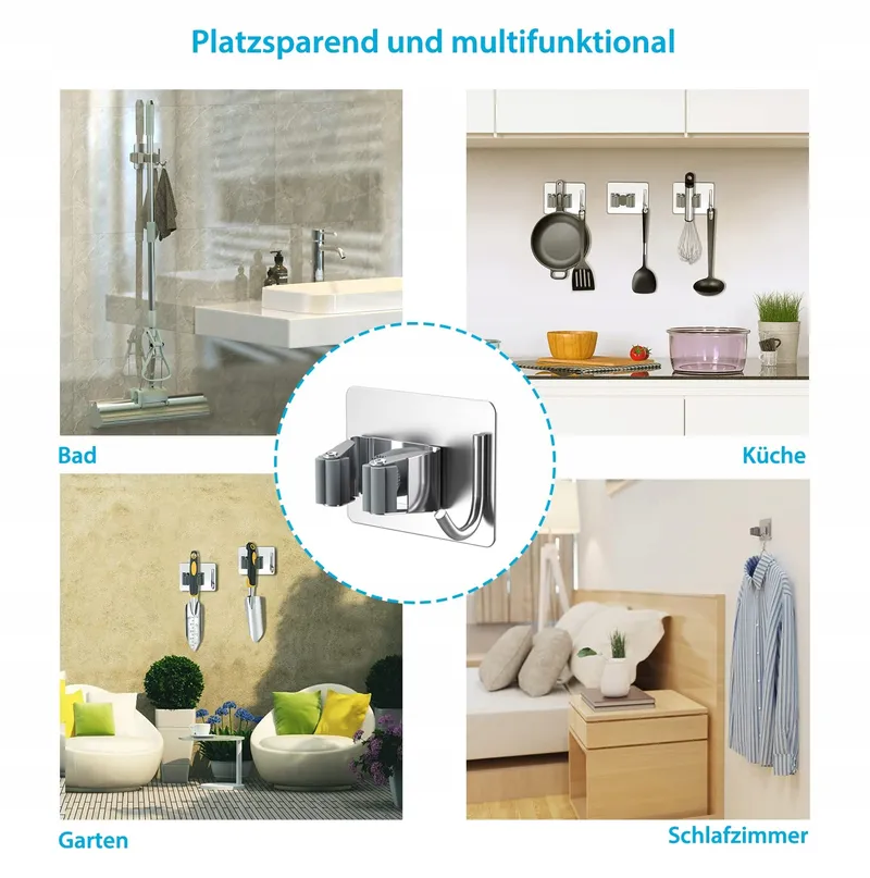HOMEASY Bezemhouder 4 Stuks Zelfklevend Roestvrij Staal — foto 6