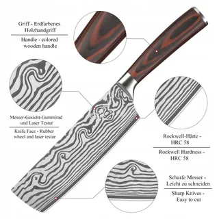 SUNNECKO Hakmes 18cm Roestvrij Staal Pakkaholz Handvat — miniatuur 4