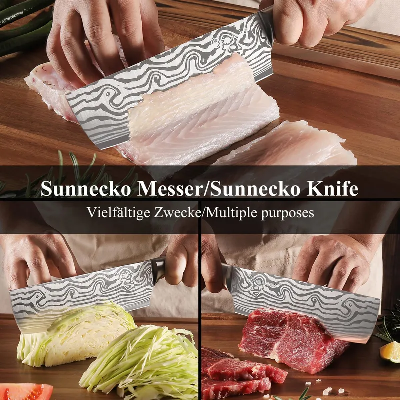 SUNNECKO Hakmes 18cm Roestvrij Staal Pakkaholz Handvat — foto 6