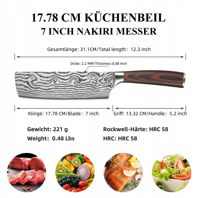 SUNNECKO Hakmes 18cm Roestvrij Staal Pakkaholz Handvat — foto 2