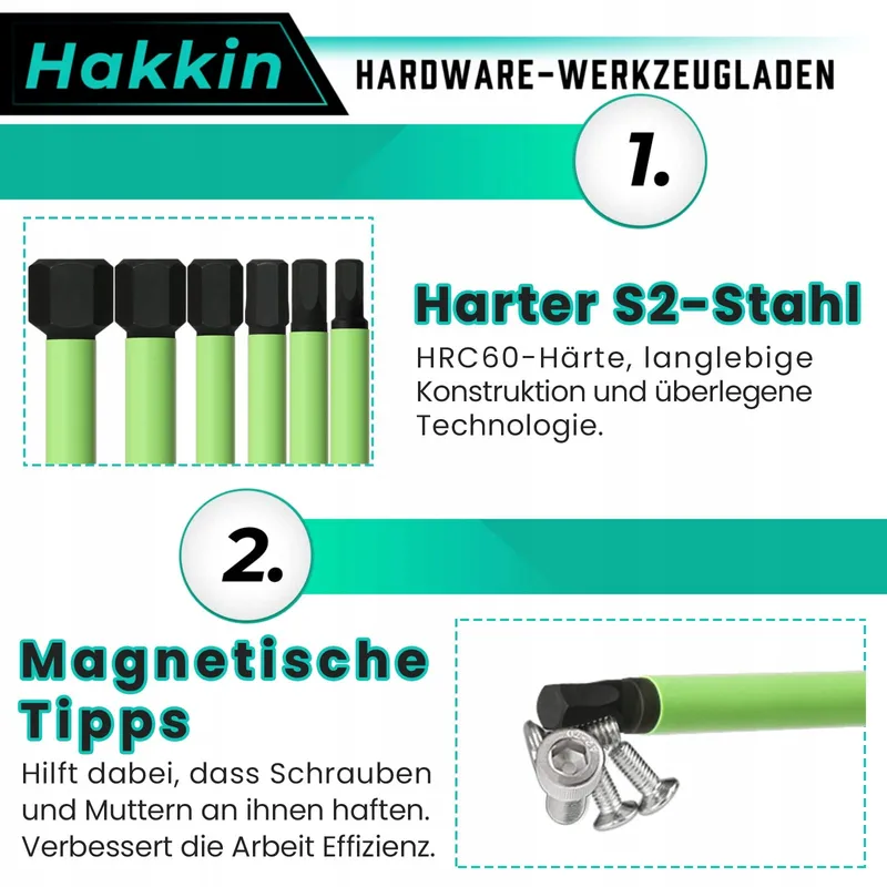 HAKKIN 10 Lange Hex Bits 100mm 1/4 Inch S2 Magnetisch — foto 4