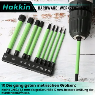 HAKKIN 10 Lange Hex Bits 100mm 1/4 Inch S2 Magnetisch — miniatuur 6