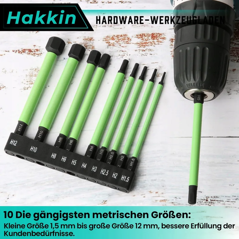 HAKKIN 10 Lange Hex Bits 100mm 1/4 Inch S2 Magnetisch — foto 6