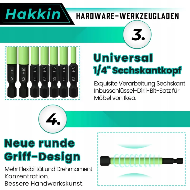 HAKKIN 10 Lange Hex Bits 100mm 1/4 Inch S2 Magnetisch — foto 5