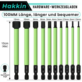 HAKKIN 10 Lange Hex Bits 100mm 1/4 Inch S2 Magnetisch — miniatuur 2