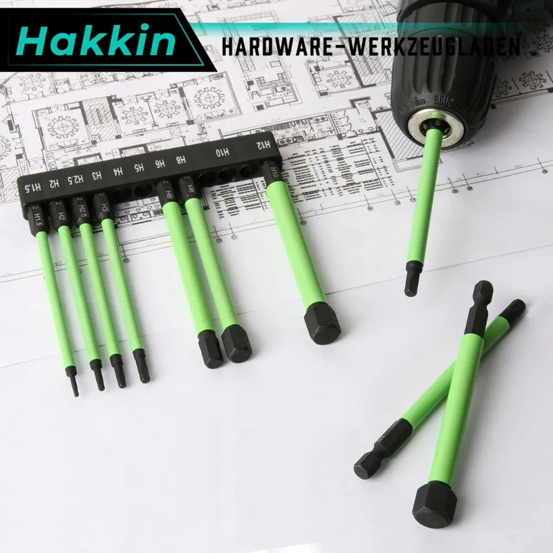 HAKKIN 10 Lange Hex Bits 100mm 1/4 Inch S2 Magnetisch — foto 3