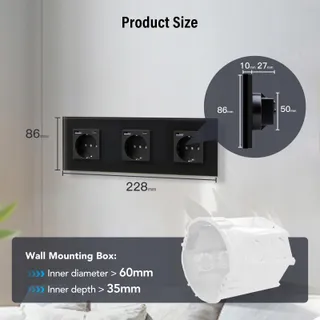 BSEED Schuko Stopcontact 3-voudig USB-C 20W Snellader Zwart