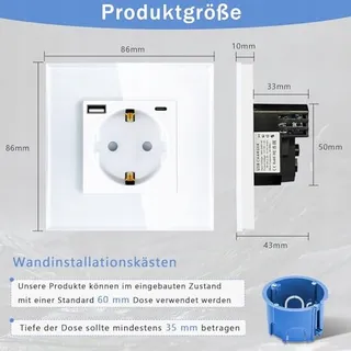 TAWOIA Schuko Stopcontact USB C Snelladen Wit 86x86mm — miniatuur 1