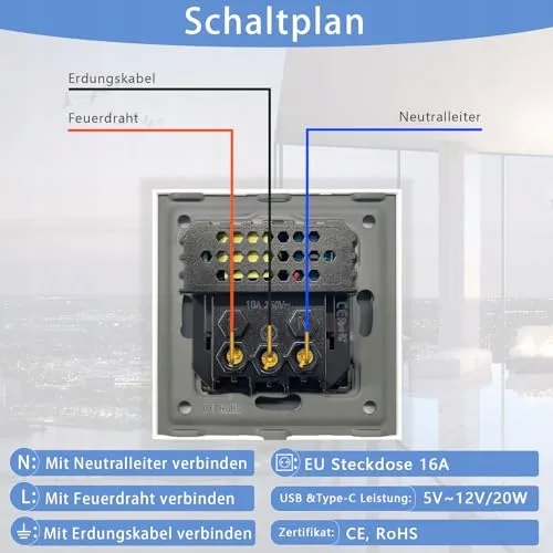 TAWOIA Schuko Stopcontact USB C Snelladen Wit 86x86mm — foto 3