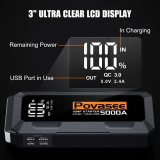 POVASEE Jumpstarter 5000A 12V Benzine Diesel LCD LED — miniatuur 5