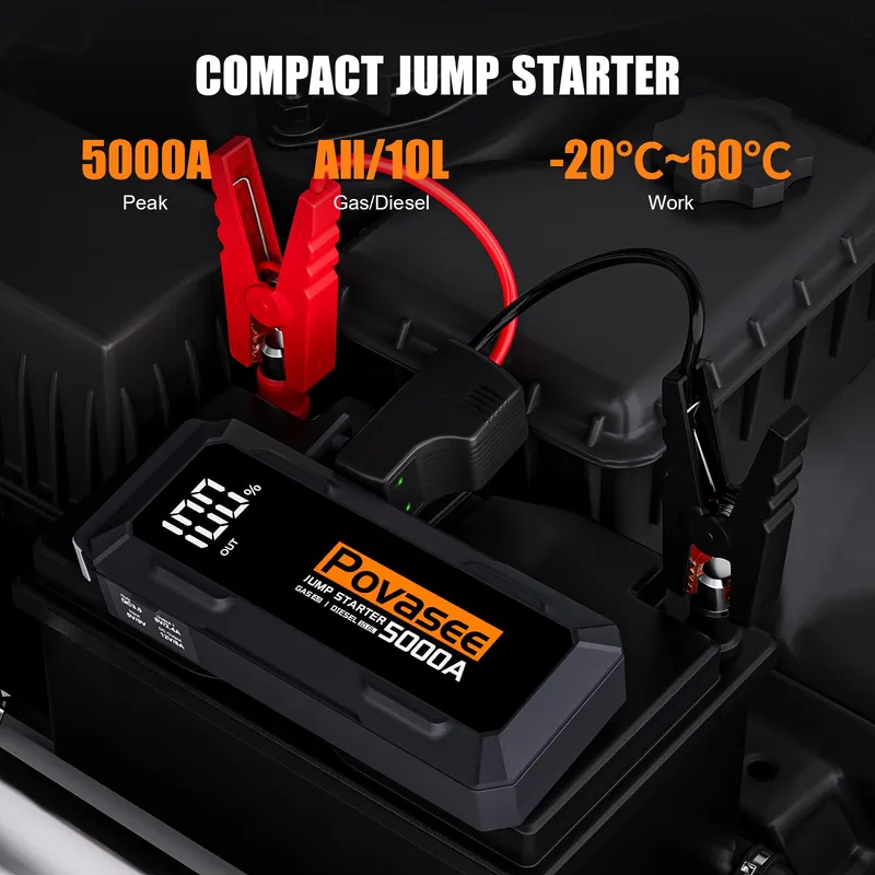 POVASEE Jumpstarter 5000A 12V Benzine Diesel LCD LED — foto 2