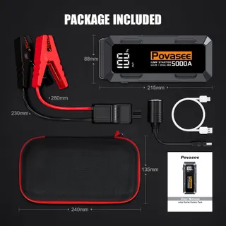 POVASEE Jumpstarter 5000A 12V Benzine Diesel LCD LED — miniatuur 7